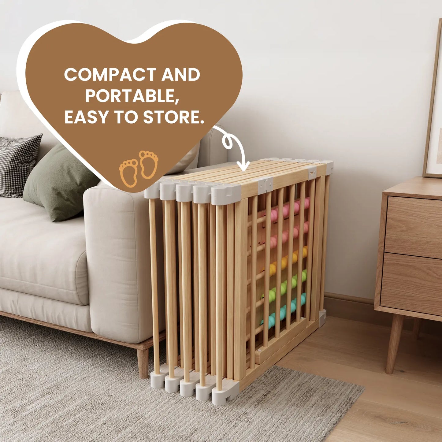 Goyaki Natural Wooden Baby Playpen with Built-in Toy Panels, Foldable & Shape-Changeable Kids Activity Center, CPC & CPSIA Certified Safety Toddler Gate